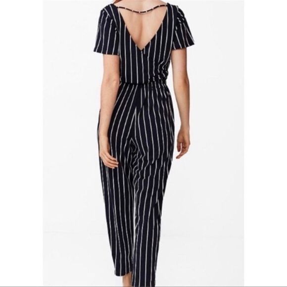 Express Navy Blue & White Stripe Wrap-Front Romper/ Jumpsuit Size XL - Picture 2 of 12